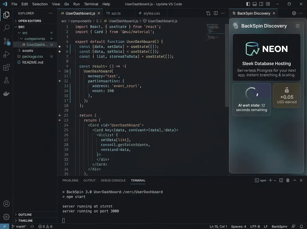 Screenshot integrasi BackSpin di text editor